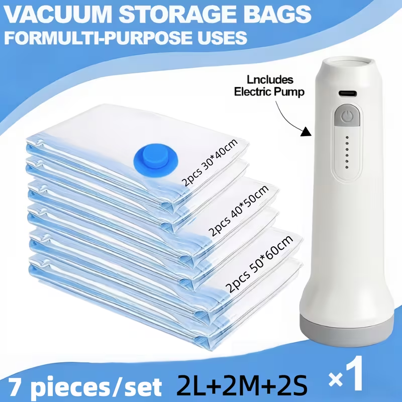 Travel Vacuum Bags with Electric Pump | 7-Piece Set