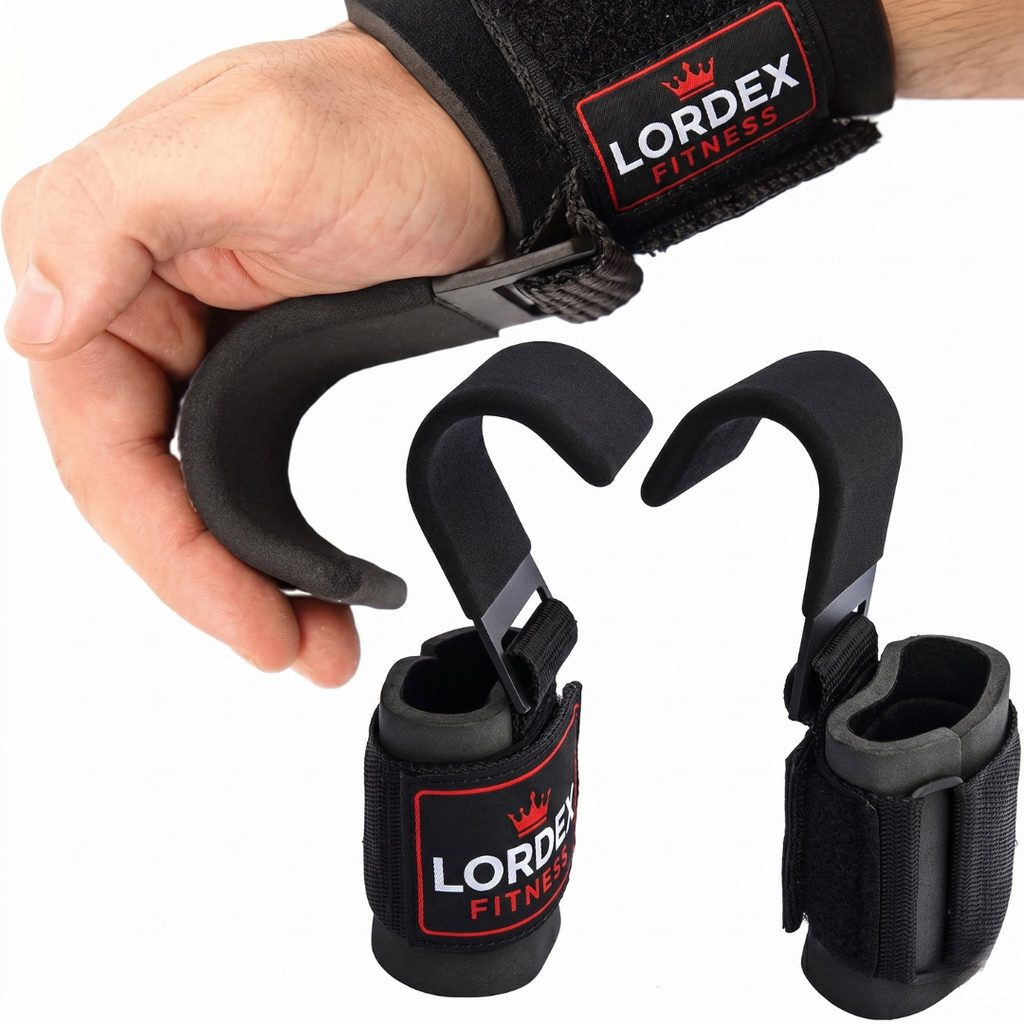 LORDEX Pro Heavy-Duty Lifting Hooks | Ultimate Grip & Wrist Support Straps